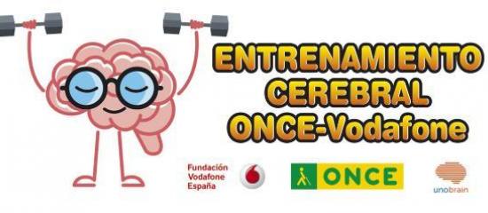 Entrenamiento Cerebral ONCE-Vodafone. Logos de ONCE, Fundación Vodafone España y UNOBRAIN