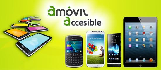 Logo de Amóvil con imágenes de varios móviles y el texto: Accesible