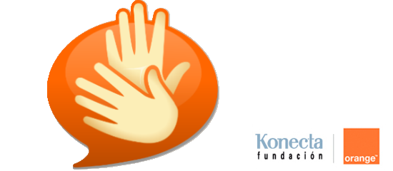 Logos del servicio Orange Signos, de la Fundación Konecta y de Orange
